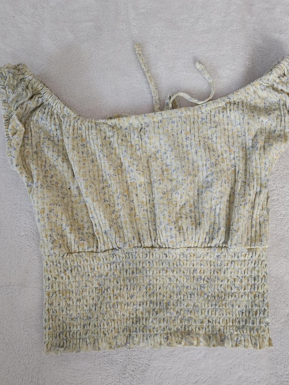 Smocked Off-Shoulder Floral Top in Pale Yellow